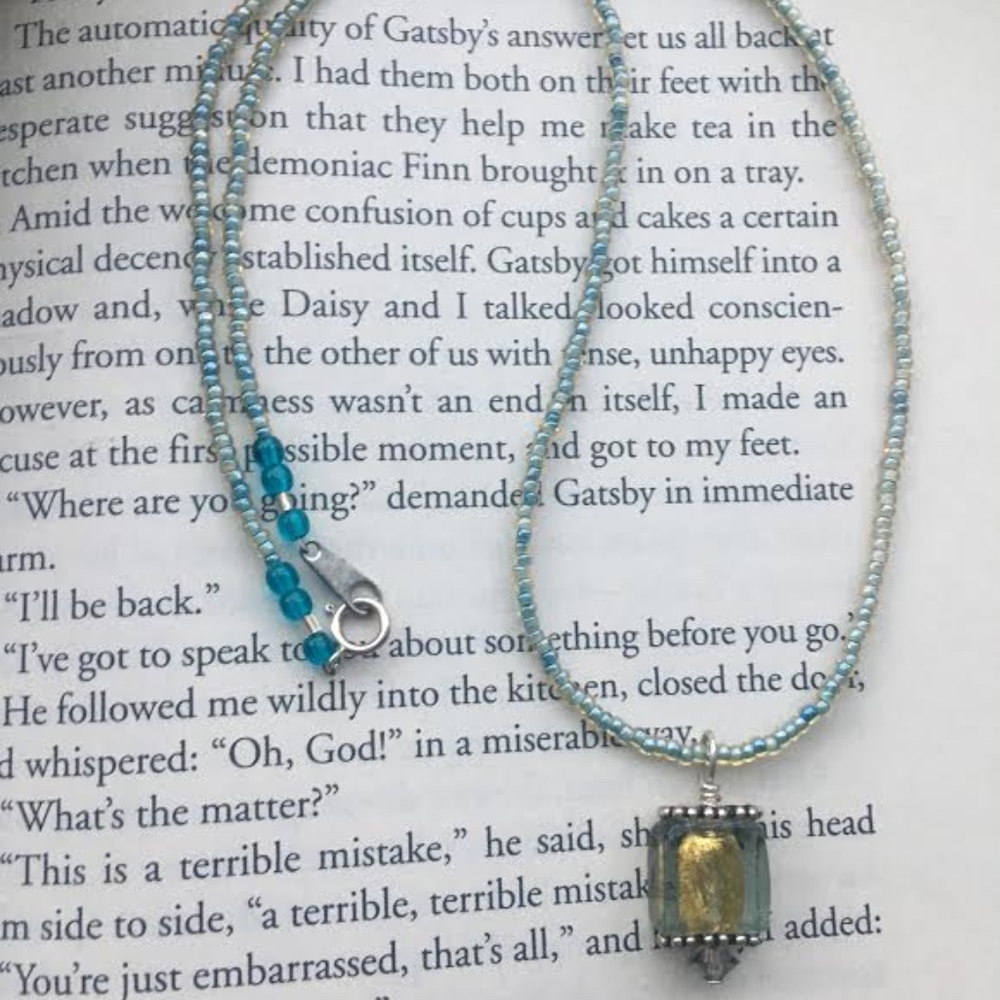 202: Moss Green and Blue Venetian Glass Necklace